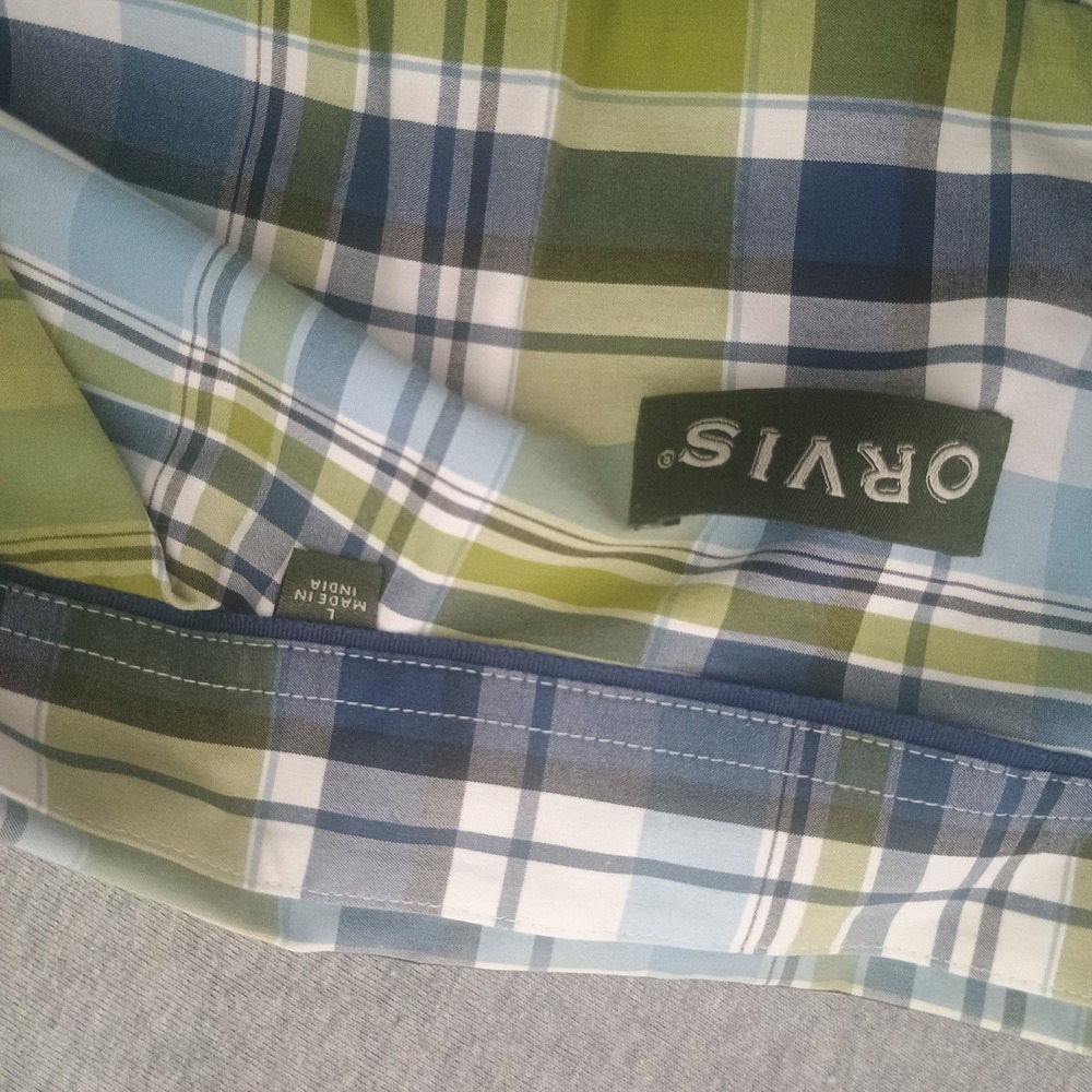 Orvis Heritage Wash Green Blue Plaid Button Down Shirt Mens Large L 2GMX - Picture 4 of 11